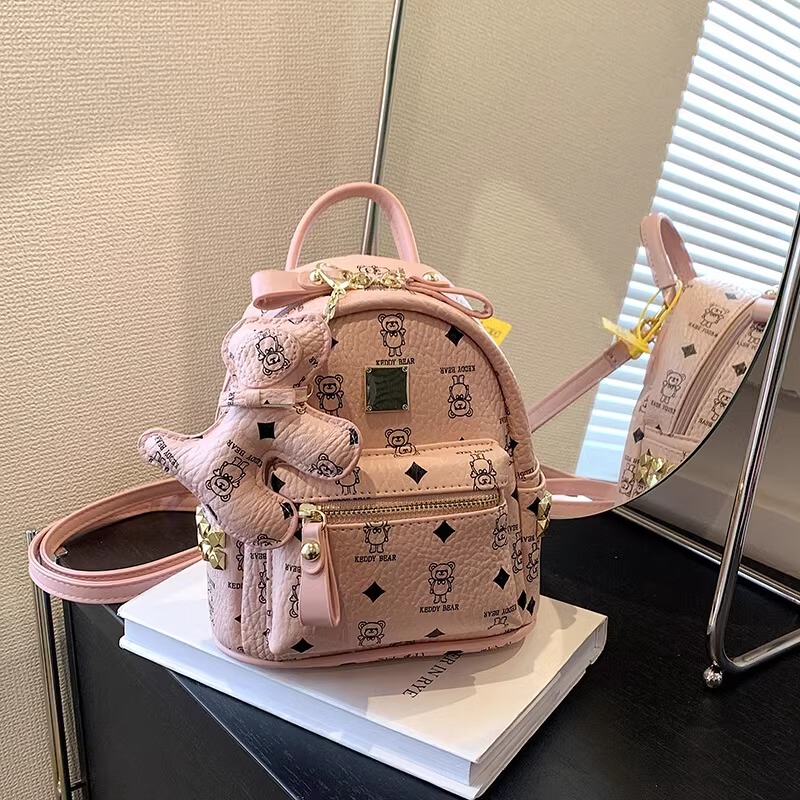 Authentic French Magicking Mk Mini Bear Backpack for Women, High-End Studded Casual Travel Small Backpack