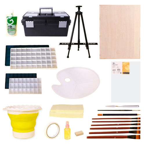 蒙玛特 Пигментированная гуашь, комплект для начинающих, детская кисть, художественный стаканчик для мытья кистей, 24 цветов