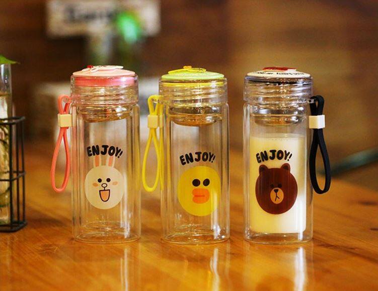 Cute cartoon cute glass summer cup Junior high school female student portable creative mouth cup children's double layer