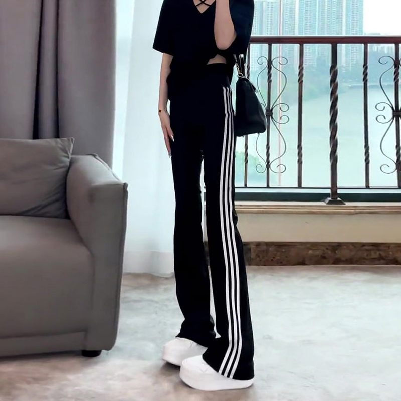 Three-Stripe Flared Pants for Women, Extended Length for Tall Individuals, Thin Spring/Autumn Style, 2025 New Striped High-Waisted Slimming Leggings