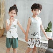 Childrens vestwear chàng trai thể thao mỏng không tay đầu chàng trai mùa hè bộ bông lót trong cậu bé lớn 12 tuổi.