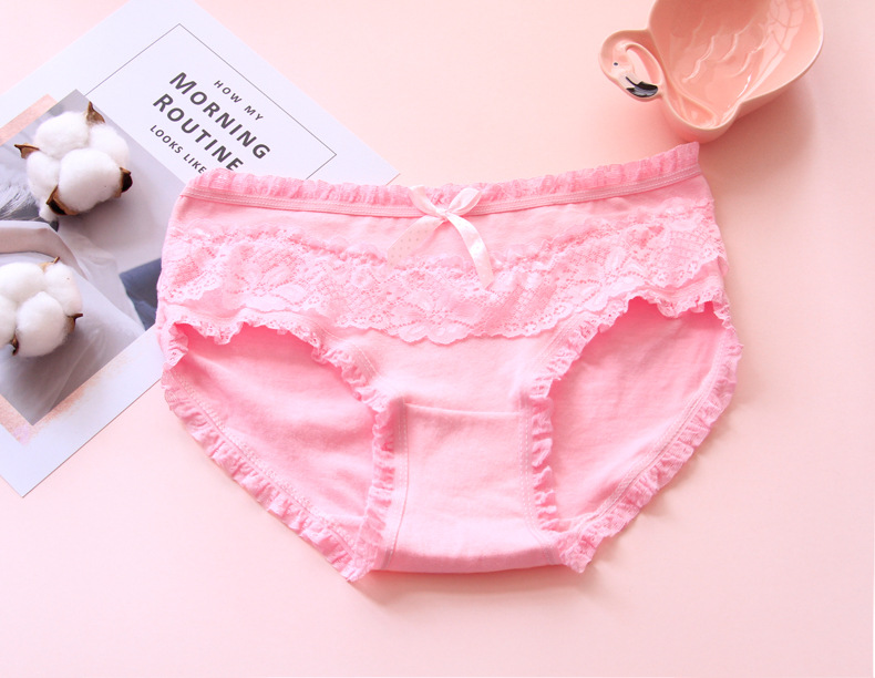3 món đồ nữ nhỏ dễ thương Quần lót ren nơ cotton vải cotton sinh viên tóm tắt quần chip cotton