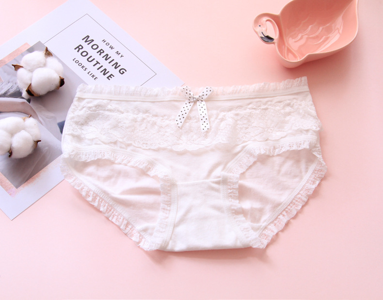 3 món đồ nữ nhỏ dễ thương Quần lót ren nơ cotton vải cotton sinh viên tóm tắt quần chip cotton