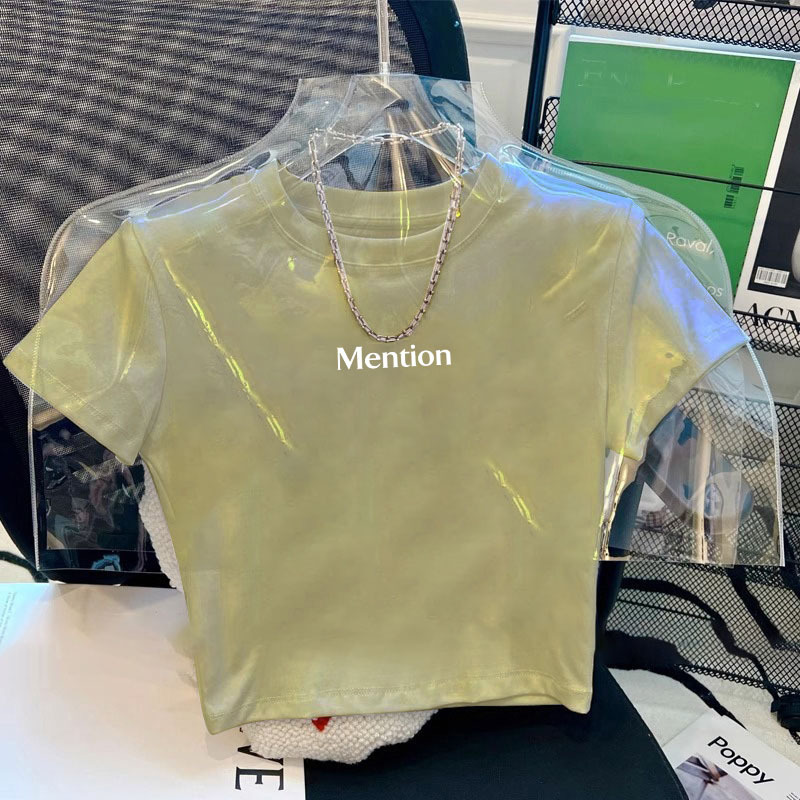 American Pure Desire Right Shoulder Short-Sleeved T-Shirt for Women with Summer Design Niche Slimming Look Green Short Top with Exposed Navel