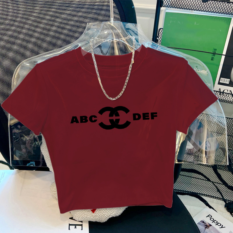 Fashionable Brand Letter Red Right Shoulder Short-Sleeved T-Shirt for Women in Summer for Small People Slimming Look Short Sexy Top Pure Desire Fashionable Brand Letter Red Right Shoulder Short-Sleeved T-Shirt for Women in Summer for Small People Slimming Look Short Sexy Top Pure Desire