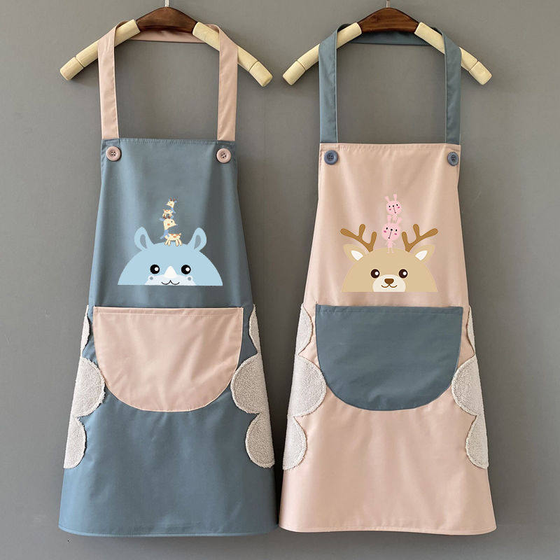Apron women's home kitchen cute hand-wiping waterproof oil-proof cooking baking anti-fouling fashion coverall sleeveless large pocket
