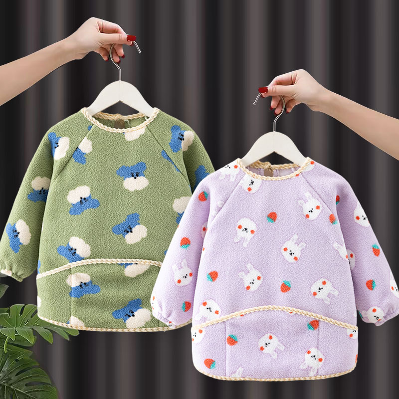 Children's smock autumn and winter waterproof and anti-dirty thickened baby eating bibs for boys and girls protective clothing baby reverse dressing apron