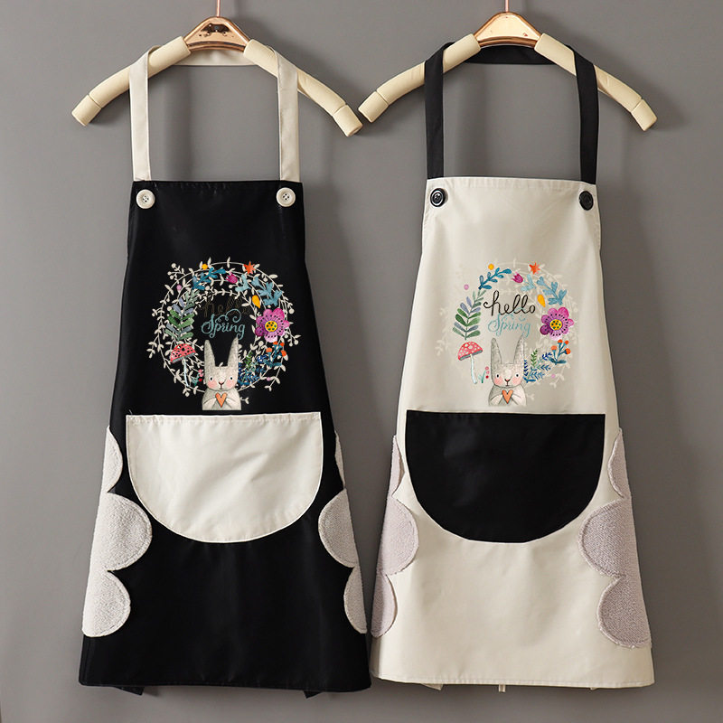 Waterproof oil-proof kitchen Home Sleeveless Apron can rub your hands Cooking around waist hanging neck big pockets Women net red new