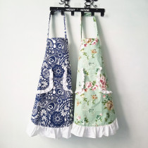 Aprons Home Kitchen Cotton Women Fashion Pastoral Floral Flower Hanging Neck Korean Cute Princess Apron Customized