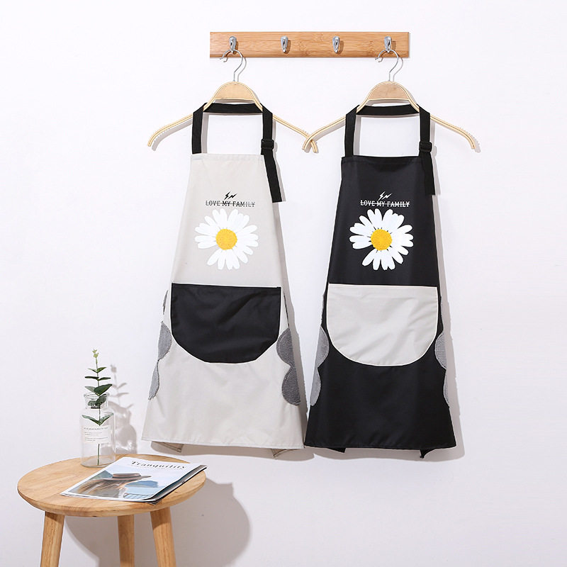 Fashion household waterproof daisies rubbed by kitchen apron cooking anti-stain, sleeveless neck around the neck and cooking around the waist