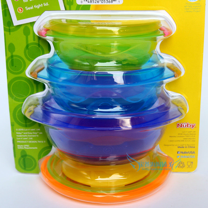 American Nudy Nubi Baby Plastic Anti-Fall Suction Cup Bowl Suit With Lid Baby Training Deputy Food Bowl Cutlery