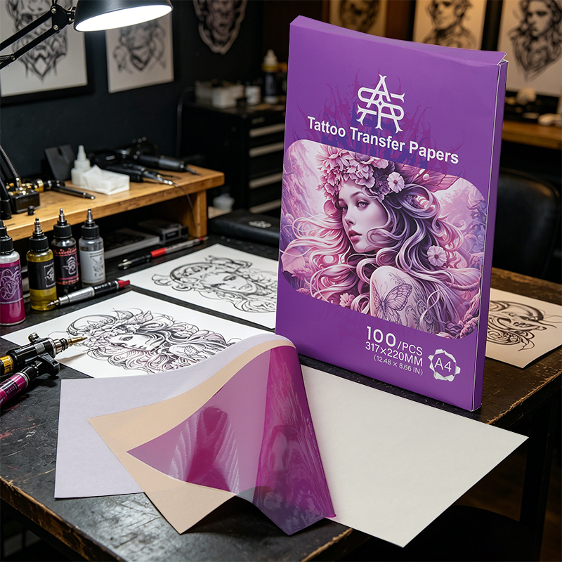 Zhejiang Yilong High-Definition Tattoo Transfer Paper, Pink, Four-In-One, Hand-Drawn and Machine Transfer, Dual-Use, Clear, Does Not Fade, Does Not Fade over Time
