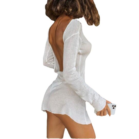 Beach sexy blouse bikini European and American beach long-sleeved sexy ice silk cover-up bikini swimsuit for women