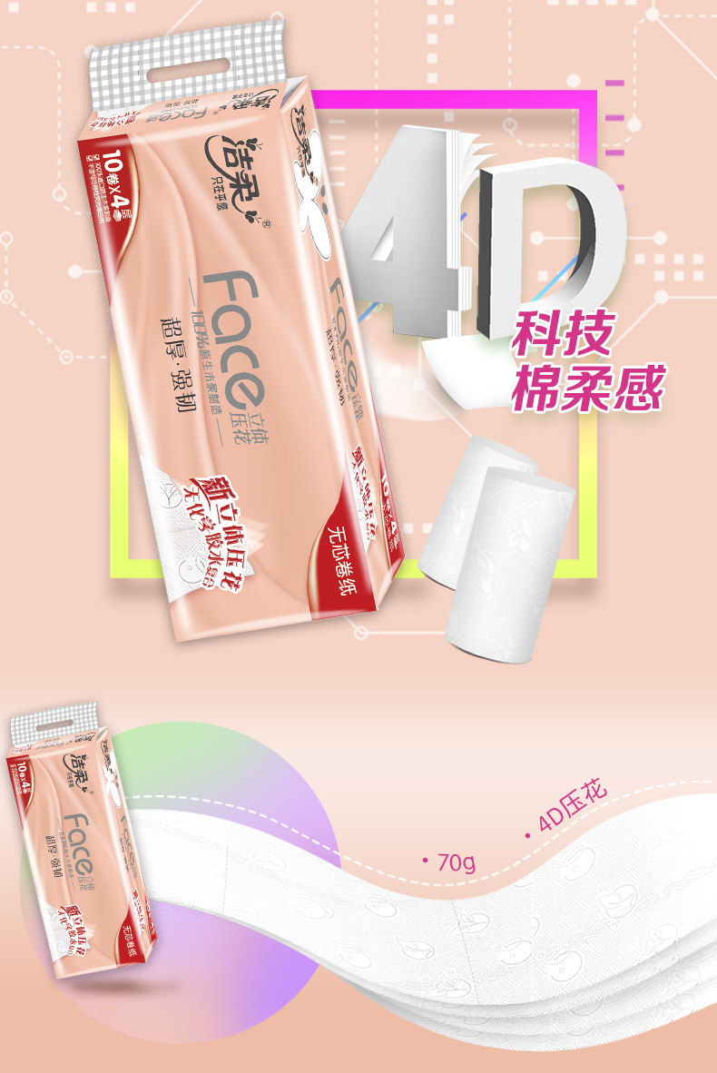 洁柔 4D棉柔科技 无芯卷纸 40卷 图1
