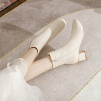 French mid-heel skinny boots ankle boots ~ 2022 autumn and winter new thick heel Chelsea Martin boots womens high-heeled ankle boots