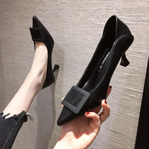 A D Hepburn soft leather stiletto high heels women~2022 new shallow French pointed toe professional shoes