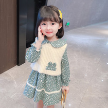Tide brand girl dress 2021 spring and autumn Korean version of foreign style flower princess dress girl baby fashionable long sleeve skirt