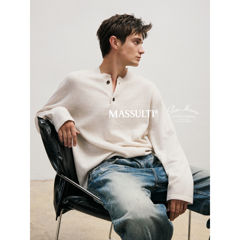 Baobao "Pure Series" Ultra-Fine Australian Merino Wool Henry Collar Knit Sweater Baobao "Pure Series" Ultra-Fine Australian Merino Wool Henry Collar Knit Sweater