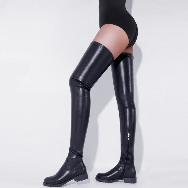 Boots Export to Europe and America, Extra Large Size Over-The-Knee Boots for Men and Women, Side Zipper, Low Heel, Round Toe Fashion Boots