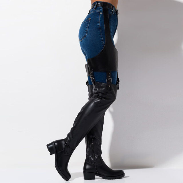 Independent Station Export European and American Sexy Plus Size Women's Over-The-Knee Boots Nightclub Jazz Dance Boots Catwalk Performance Belt Pants Boots