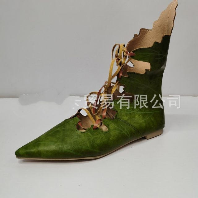 Independent Foreign Trade European and American Style Large Size Retro Women's Flat Shoes European and American Style Personalized Lace-Up Pointed Toe Shoes