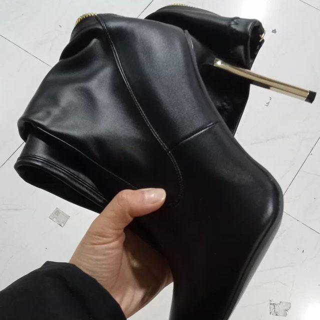 Independent Foreign Trade European and American Plus Size 46 Sexy Women's Over-The-Knee Boots with Back Zipper, Metal Heel, Pointed Toe Fashion Boots