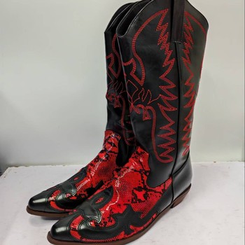 Independent Cross-Border Trade Large Size New European and American Retro Embroidered Knight Boots Pointed Toe Chunky Heel Men's Western Cowboy Boots