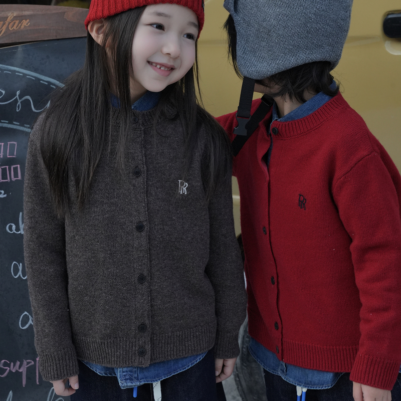 Hooze Pow 2025Aw Winter Embroidered All-Wool Cardigan Christmas and New Year Red Versatile Warm Sweater
