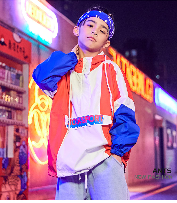 Trang phục khiêu vũ đường phố hip-hop cho bé trai mặc áo khoác denim có mũ trùm đầu - Trang phục shop đồ trẻ em
