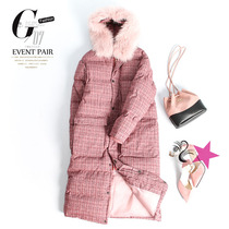 Winter new fashion retro plaid cotton coat cotton clothing British long warm and comfortable large wool collar profile warm jacket