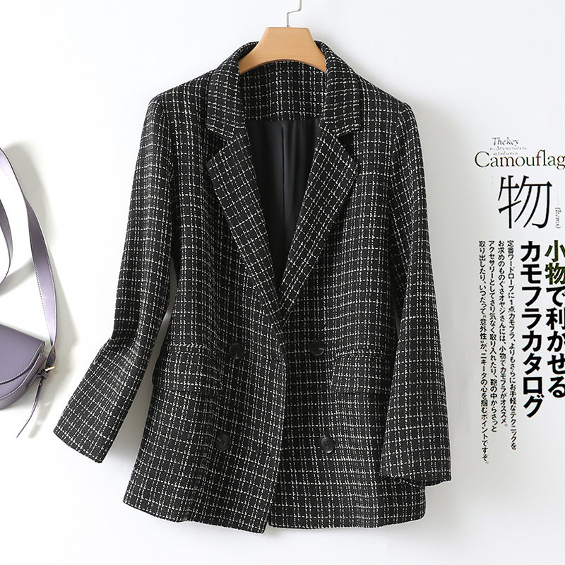 Italian Big Brands Foreign Trade Women's Clothing Mall Cut of Bull Goods Withdrawal Counter Mall Tail Single Coarse Flowers A Plaid Suit Jacket