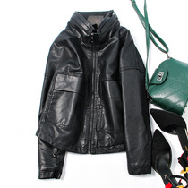 2019 autumn and winter new European and American big short loose thin large pocket thickened stand-up collar leather fashion jacket