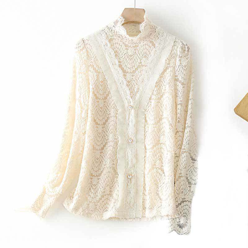 European and American single foreign trade export tail goods cut mark YU single withdrawal case Bull Stock Tail single long sleeve single row Buttoned Collar Lace Shirt