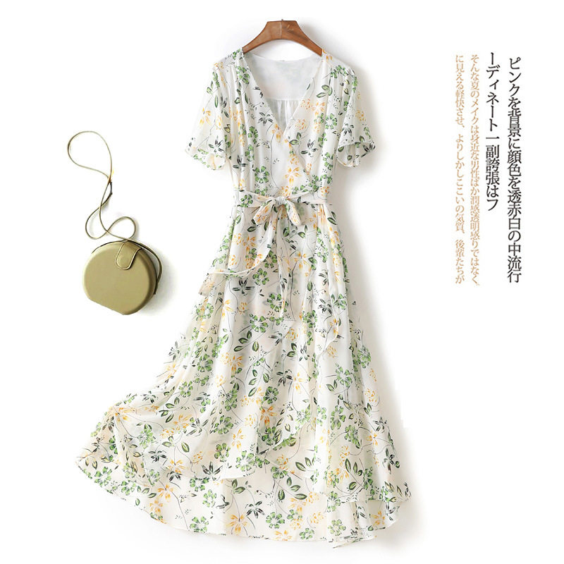 European and American foreign trade original single export tail single cut label women's clothing tail goods cattle goods withdrawal cabinet large size floral dress