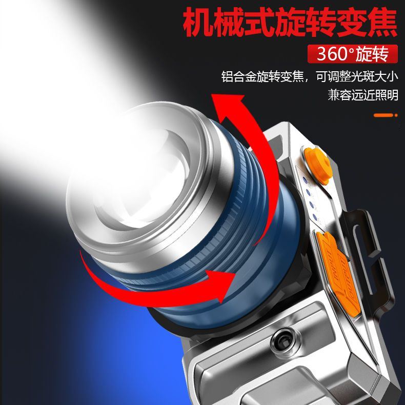 Induction headlight fishing special strong light charging super bright night fishing light head-mounted super battery life imported xenon miner's lamp