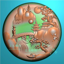 JD Finely Carved Picture Round Card Landscape Figures Round Card View Scenery Grayscale Figu Jade Sculpture Picture Landscape Round Card Recessed Bottom Pendant