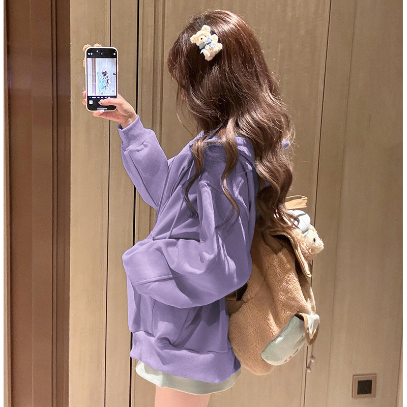 Fleece-Lined Sweatshirt for Women, Autumn and Winter, Purple, Unique Design, Zip-Up Cardigan, Sports Top, Hoodie, Thickened Winter Jacket