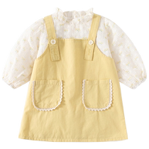 Girl Suit Spring Dress 2024 New Ocean Gas Baby Princess Braces Skirt Children Spring Autumn Children Trendy Two Sets