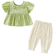 Fille Suit Été Dress 2024 New Ocean Gas Baby Princess Short Sleeve Pants Enfants 2 ensembles pour enfants en été