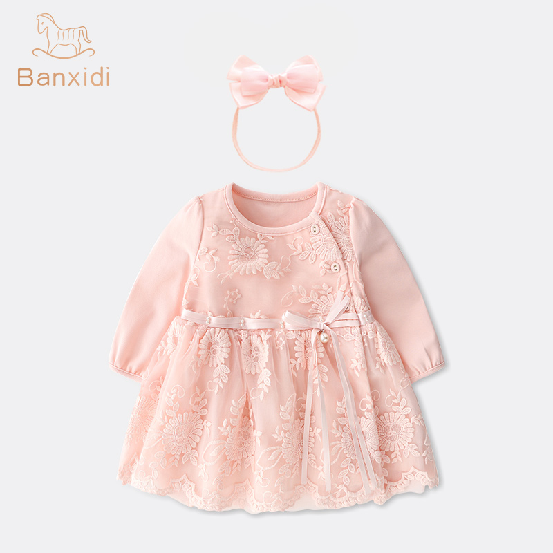 Ban Xidi female baby spring and autumn dress full moon princess skirt children's one-year-old dress skirt New Year's baby skirt