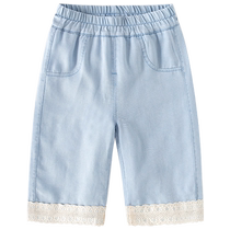 Girls pants summer thin 2024 new style baby casual cropped pants childrens summer straight jeans