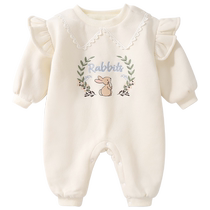 Baby clothes autumn and winter clothes newborn onesies baby girls one-month-old 100-day plus velvet and thickened outdoor clothes autumn