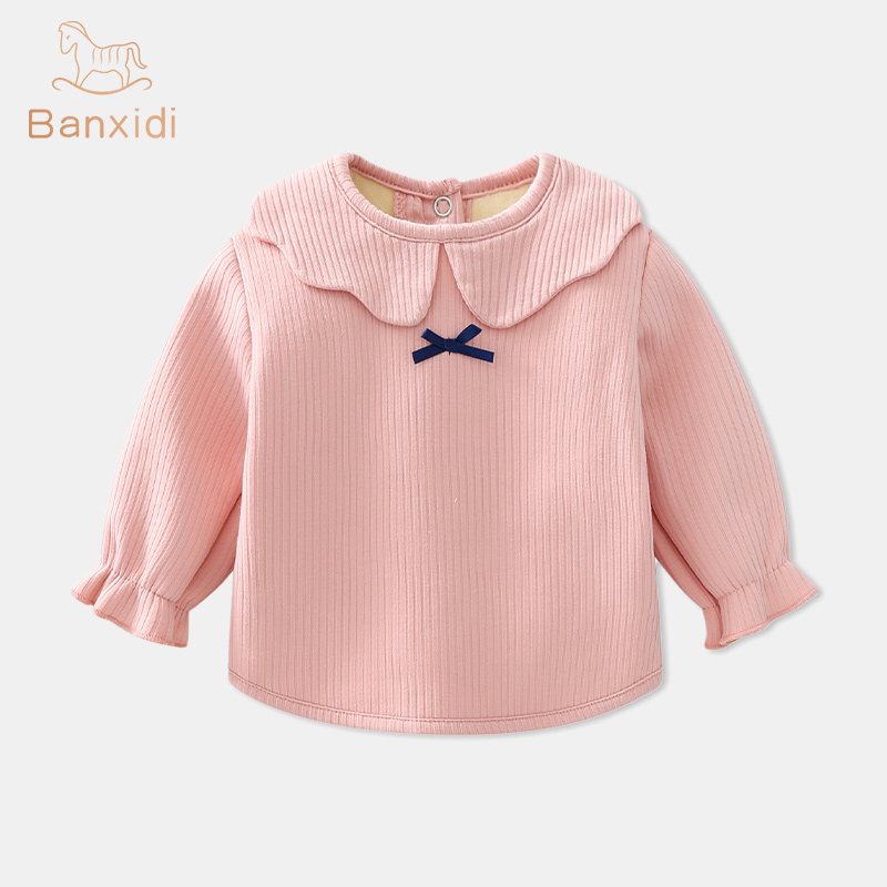 Ban Xidi baby bottoming shirt autumn and winter children's thin velvet lapel top female baby clothes bottoming clothes girl Western style