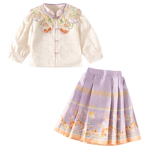 Girls horse-faced skirt suit spring dress childrens princess Chinese style Hanfu one-year-old baby dress childrens Chinese style Tang suit