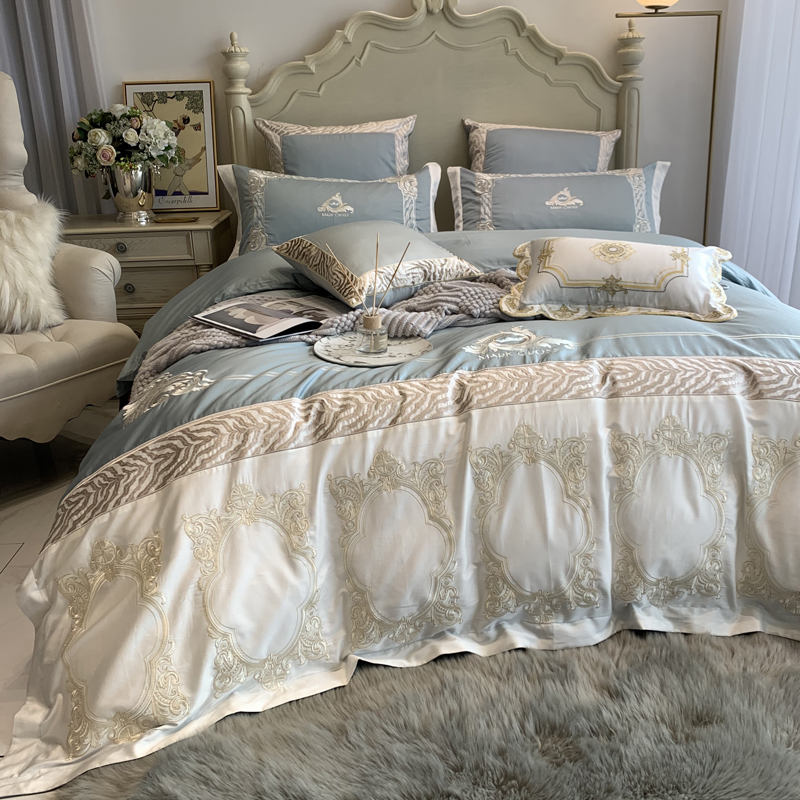 Upscale minimalist European-style embroidery with four sets of 80 long suede cotton modern light lavish wind cover pure cotton bed bedding