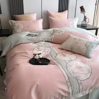 Noble and elegant new Chinese embroidery bed four-piece Chinese style wedding wedding cotton quilt cover bedding pastoral