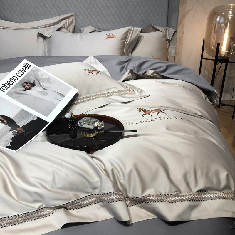 High-end light luxury style 120 cotton four-piece cotton modern minimalist embroidery quilt cover bedding bedding 4