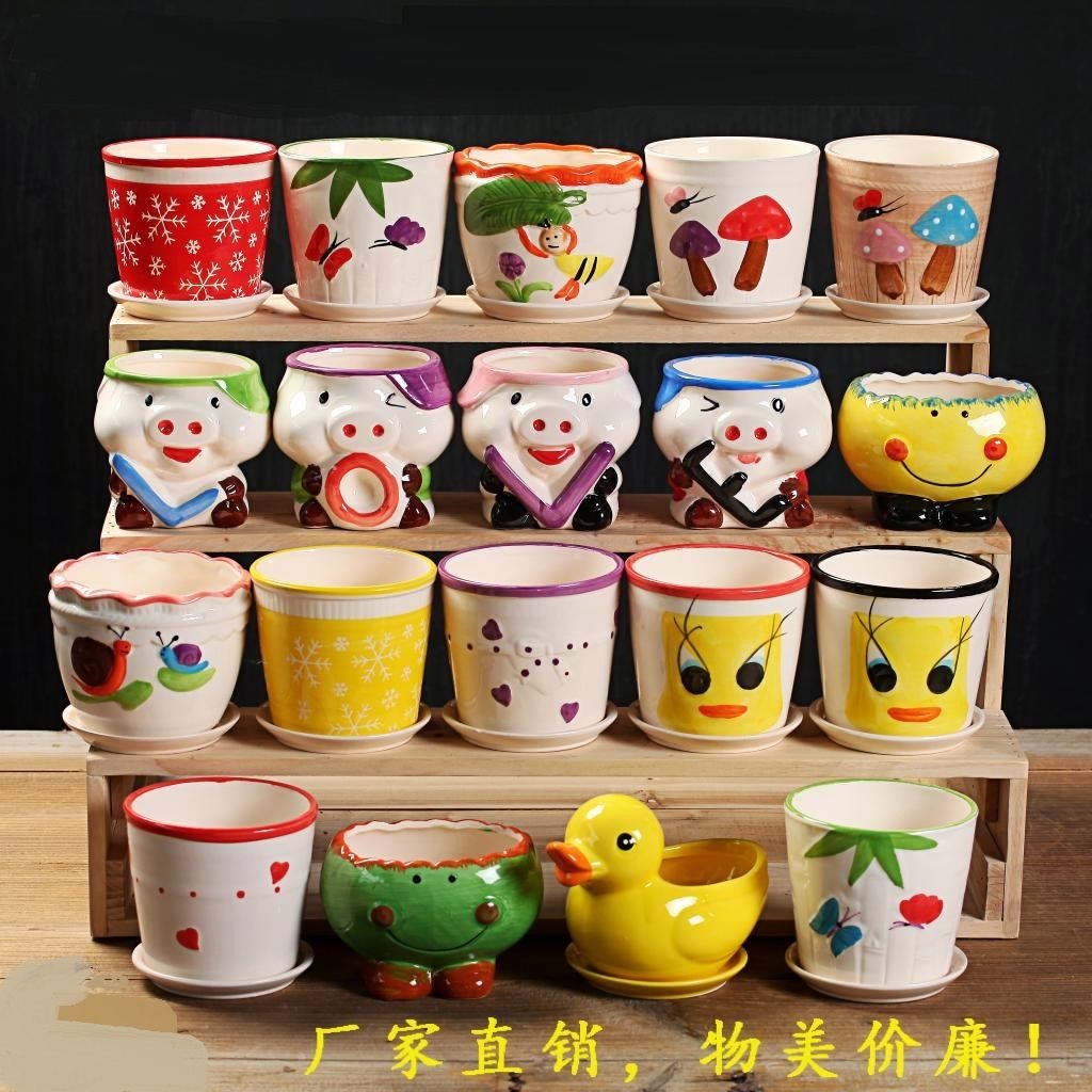 Decoration more like meat casual flower pot bonsai cartoon basin fashion flower plate cute plant Golden Ge White cute