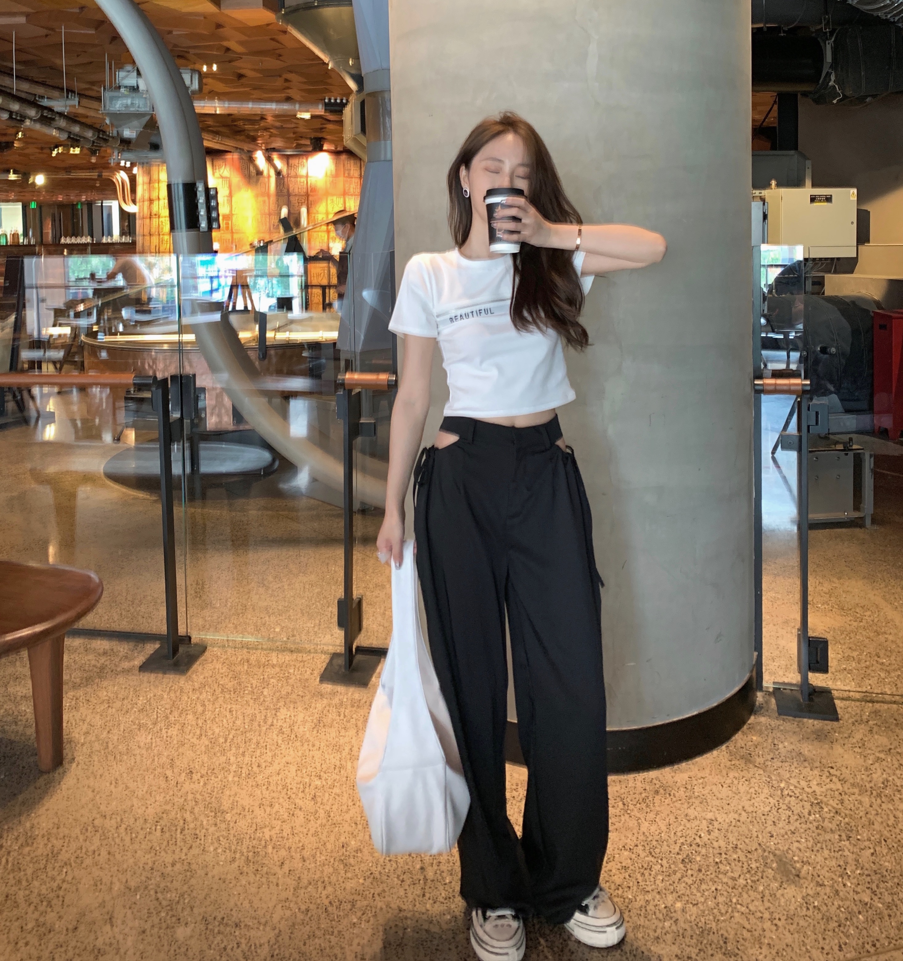Black pants women's 2020 new summer high-waist drape wide-leg pants are thin and loose straight-leg pants thin casual pants