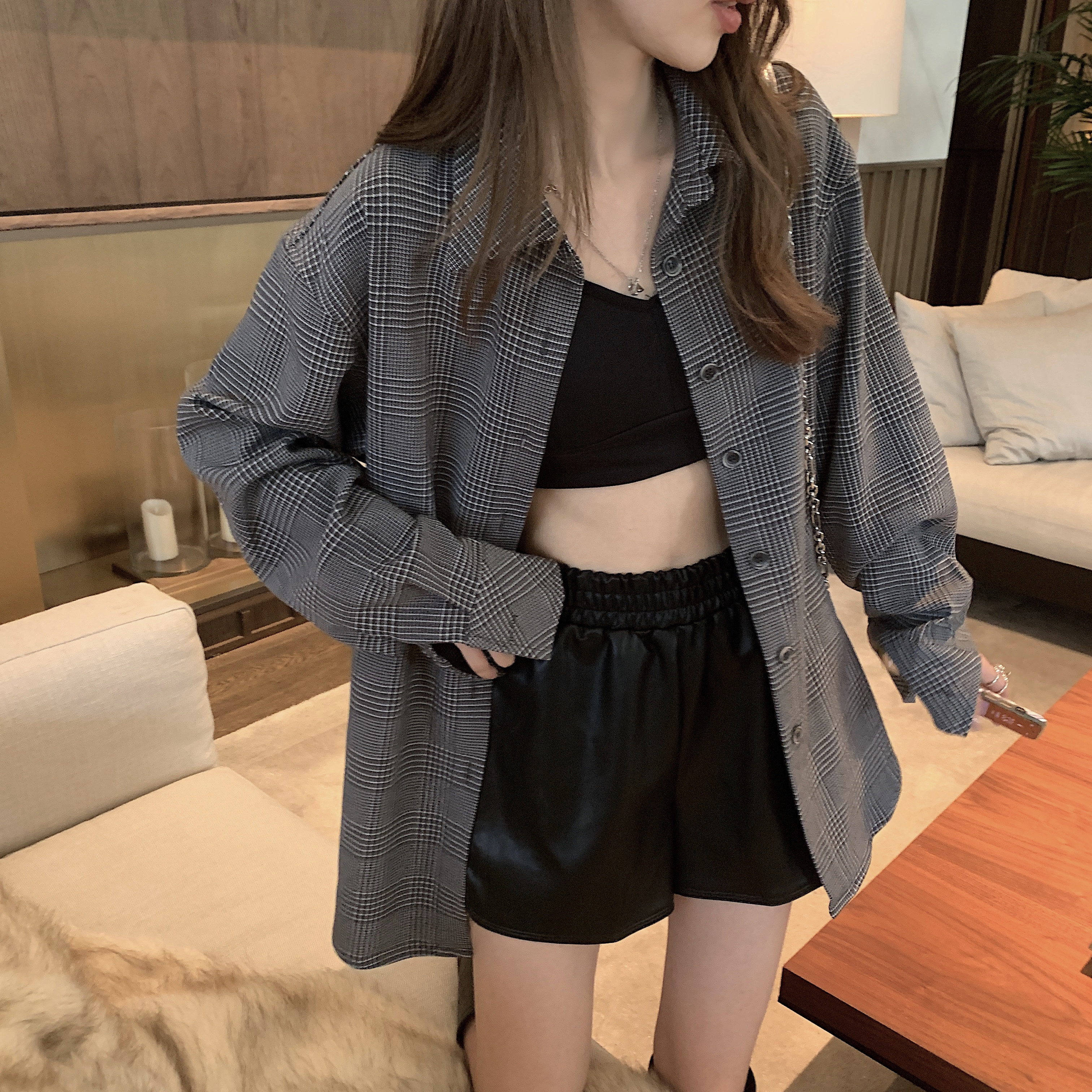 MLS retro plaid shirt jacket women's 2022 autumn new version loose and thin top all-match long-sleeved shirt